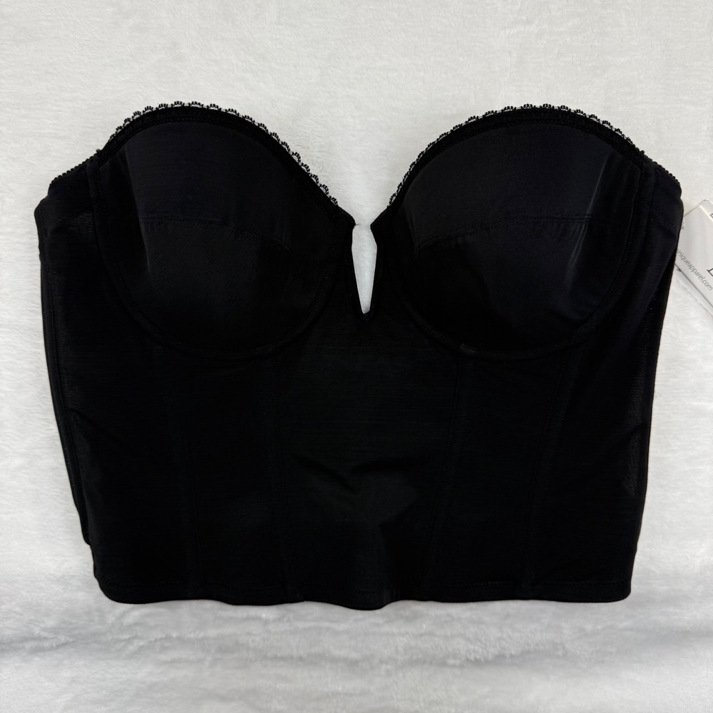 Dominique Black Longline Strapless Bra Bustier‎ Underwire 38B New With Tags